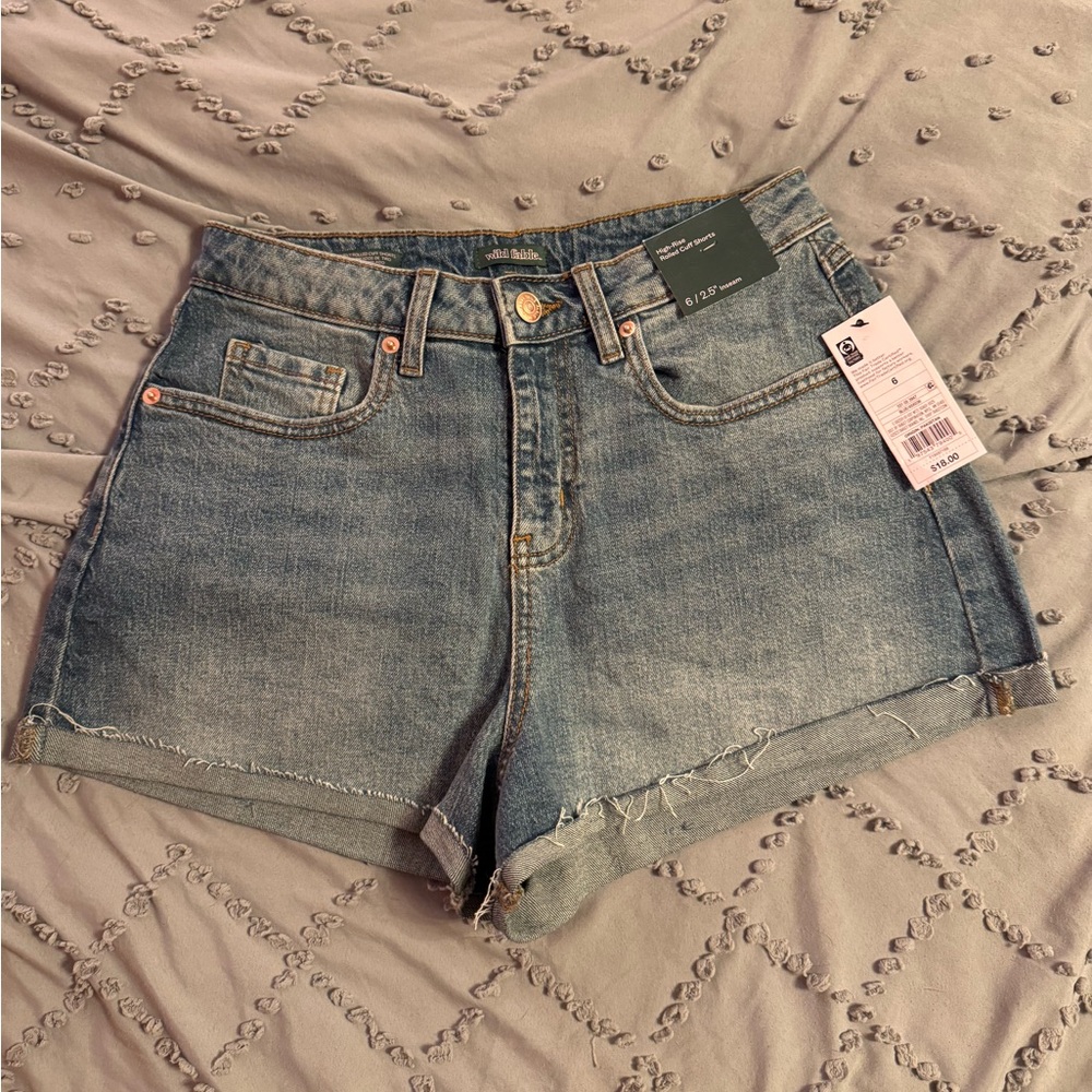 Wild Fable Blue Jean Shorts High-Waisted Cuffed Hem